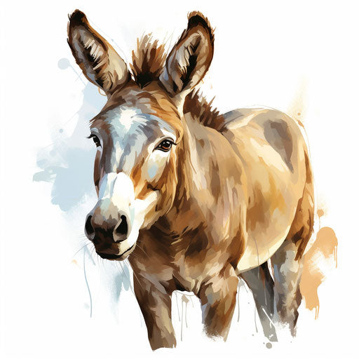 Donkey clipart in the style of Oil painting, on a white background