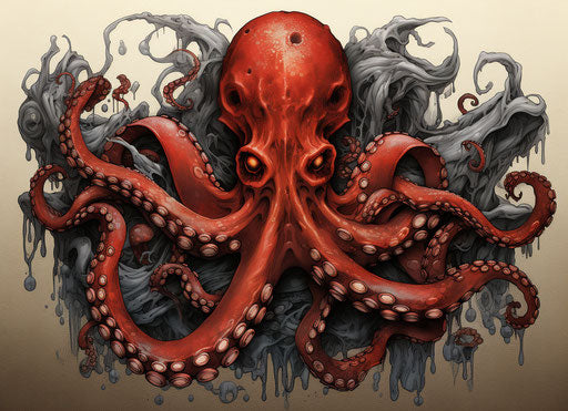Realistic octopus in light red and dark bronze