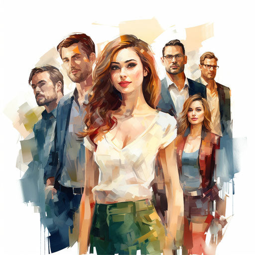 People clipart in the style of oil painting, on a white background