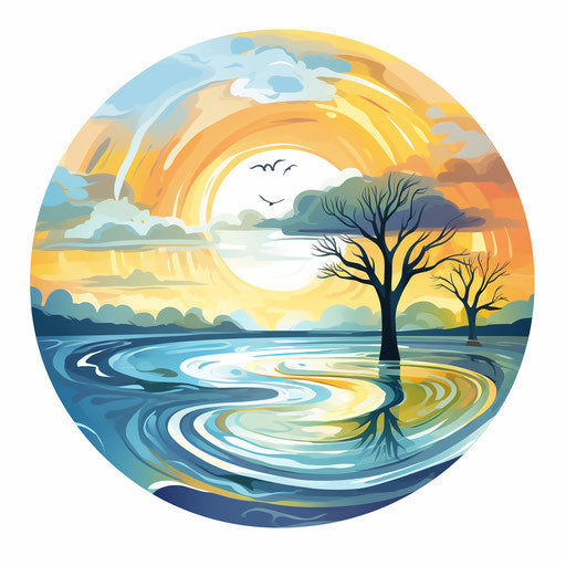 Water cycle clipart in the style of Impressionistic Art, on white