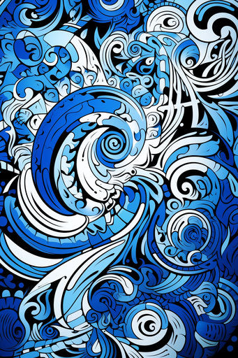 Tribal design with swirls of blue and white