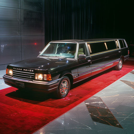Luxury vehicle transformed into a limousine arriving at a red carpet event in 1993
