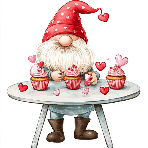 Valentine's Gnome Making Cupcakes