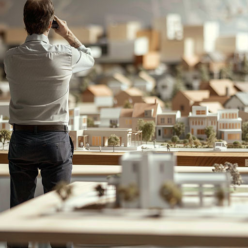 Illustration of a real estate investor surveying a new property