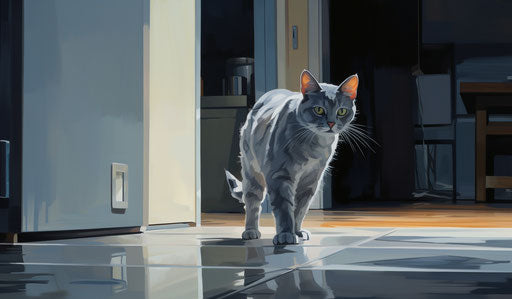 Gray cat walking in the house