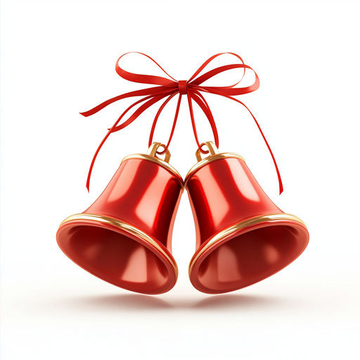3D Christmas bells on white background, isolated clipart