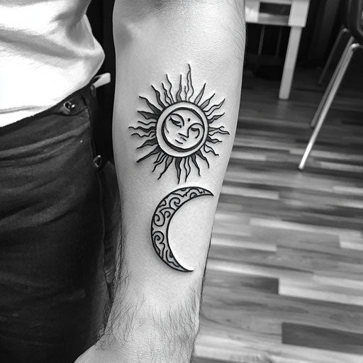 Tribal tattoos for men with sun and moon motif