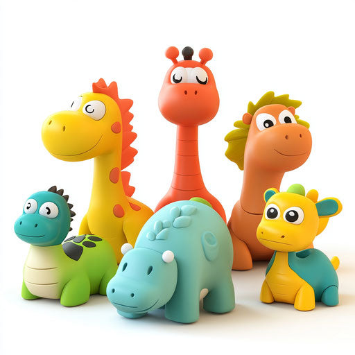 3D toys on flat white background, isolated clipart