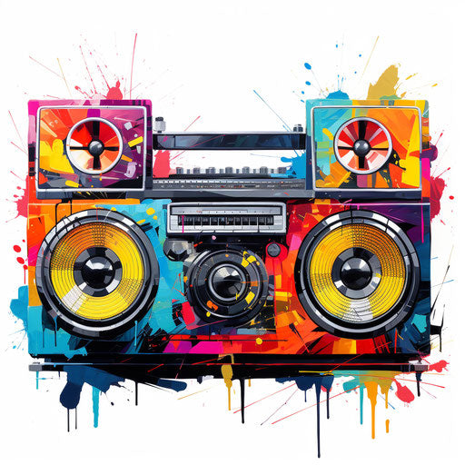 Boombox illustration in the style of Oil painting, on white background