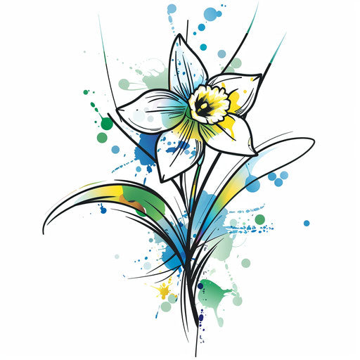 Abstract sketch of daffodil, March birth flower, in blue & green