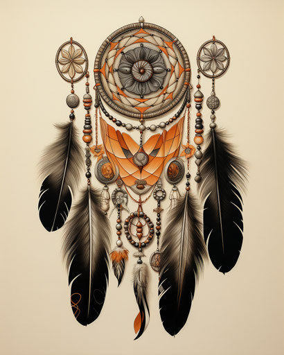 Indian feather and feathers dream catcher drawing by Djenny