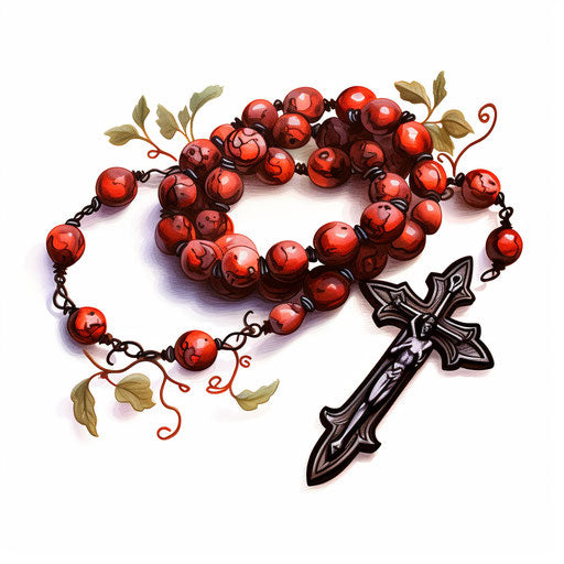 Rosary illustration in the style of Chiaroscuro Art, on a white background