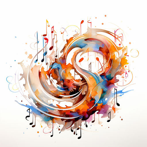 Musical notes in Oil painting style on white background