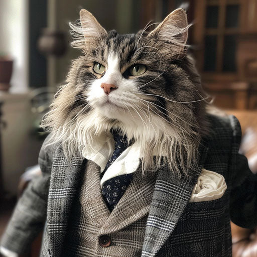 Norwegian forest cat dressed as a man