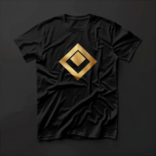 Luxury t shirt logo design with black and gold background, high-end style
