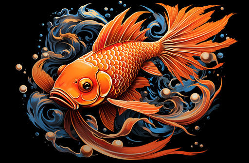 Orange koi fish in Necronomicon style, detailed shading