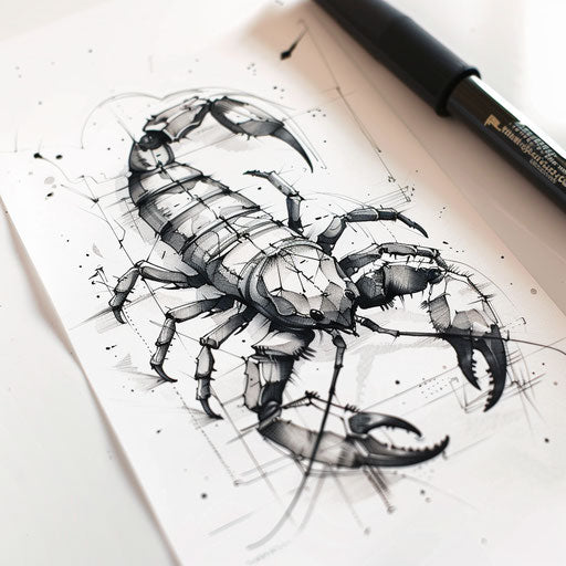 Flat tattoo sketch of Scorpio zodiac sign with scorpion