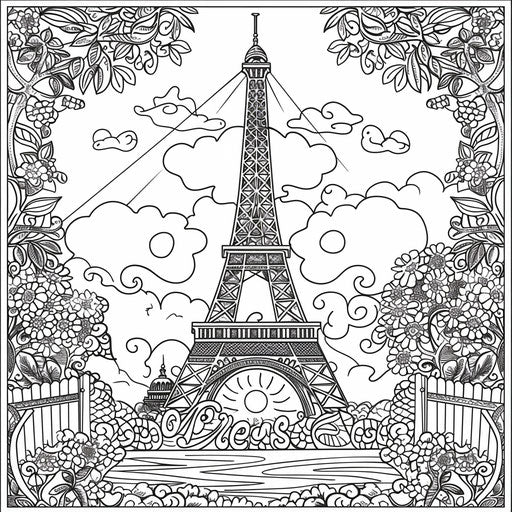Vintage Eiffel Tower with retro patterns