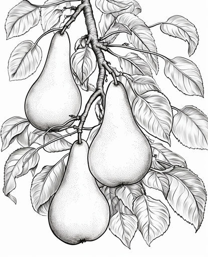 Coloring pages of pears hanging from a tree