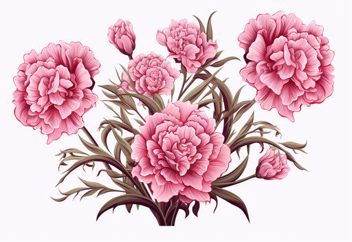 Vector illustration of pink carnations, tattoo-inspired style, muted colors