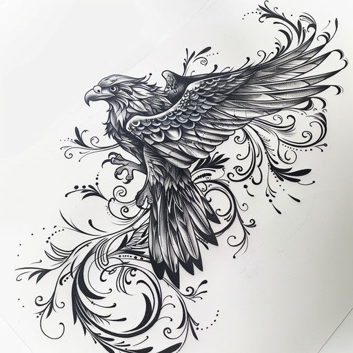Art nouveau inspired hawk tattoo