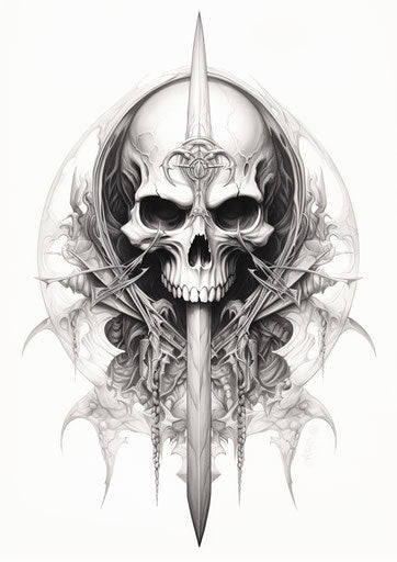 Grim reaper skull with a sword