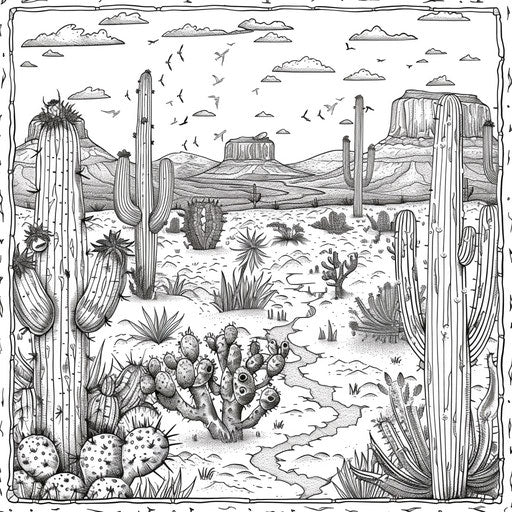 Magical desert with enchanted cacti Gennady Spirin style