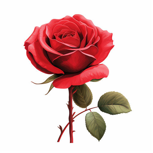Red rose clipart in the style of Chiaroscuro Art, on a white background