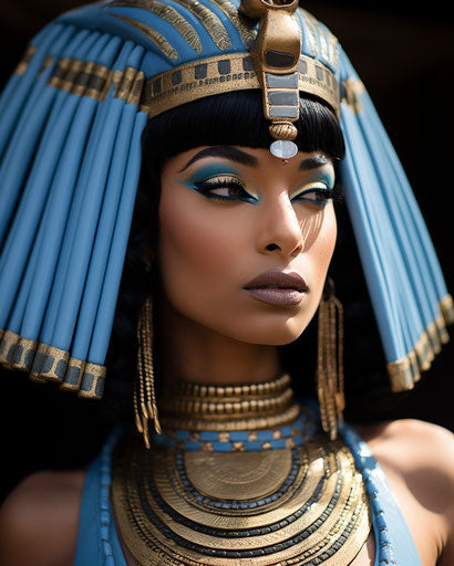 Egyptian queen with blue wig, flat and graphic style