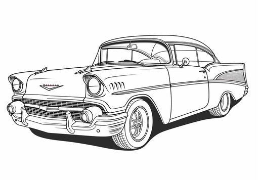 Chevrolet Bel Air car coloring page in stencil art style