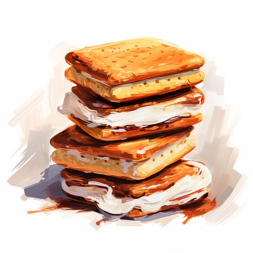 S'mores drawing in the style of Impressionistic Art, on white background