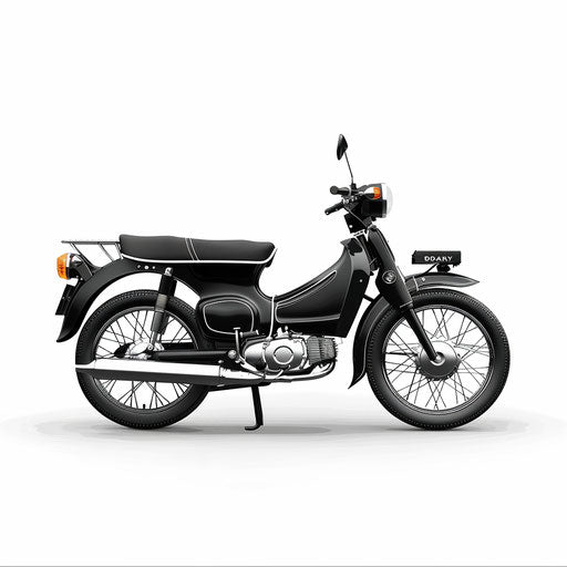 Realistic motorbike clipart on flat white background, high contrast