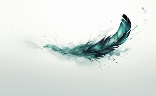 Eagle feather falling, light turquoise and dark gray sketch