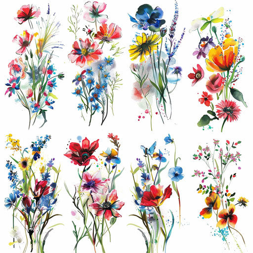 Wildflower tattoos in impressionistic style