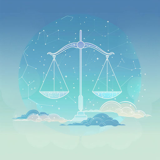Illustration of Libra constellation drawing on gradient blue sky background