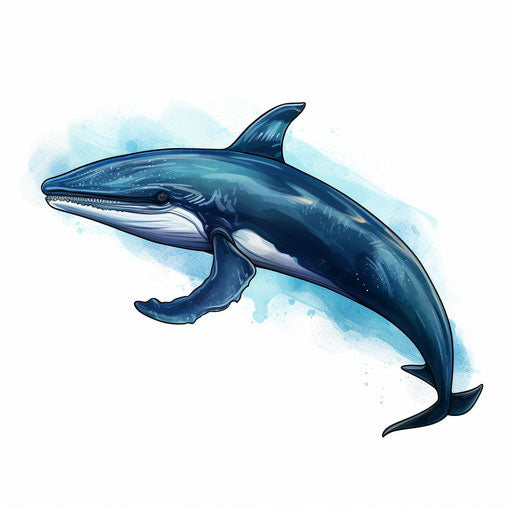 Blue whale clipart in the style of Chiaroscuro Art, on white