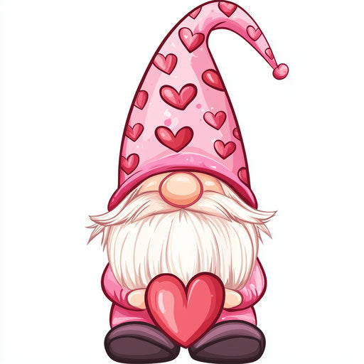 Valentine's Day gnome, pink hat with hearts