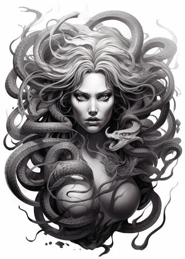 Medusa tattoo design concept in black and white realism