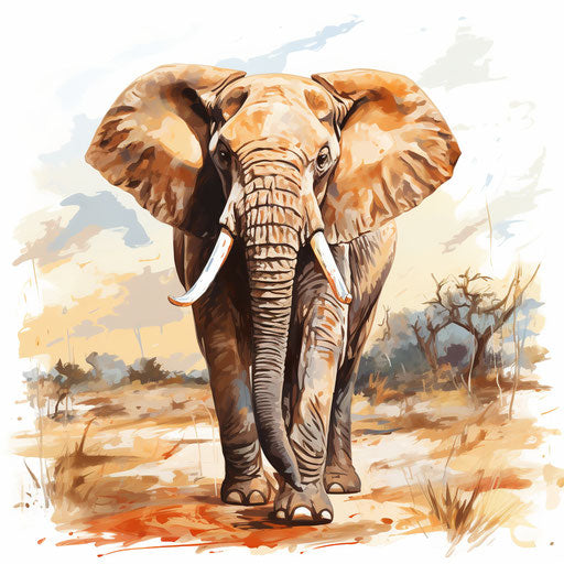 Elephant clipart in the style of Oil painting, on a white background