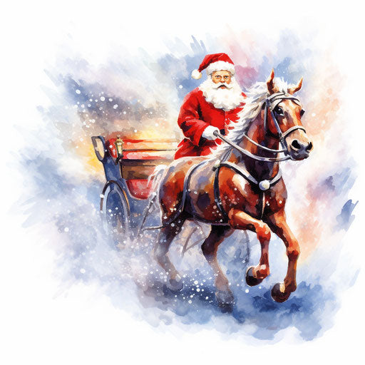 Santa sleigh drawing in the Impressionistic Art style, on white background