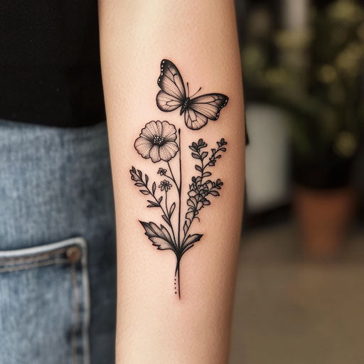 Simple flower tattoos with a butterfly and flower