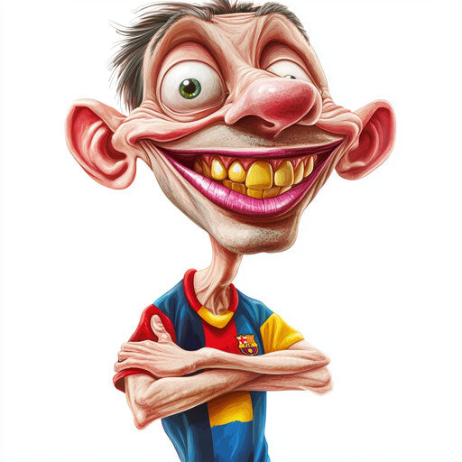 Humorous caricature of a soccer clipart with thin lips and expressive hands
