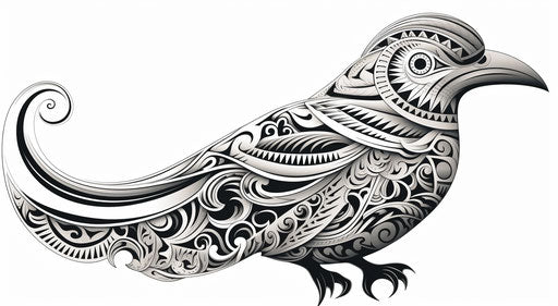 Black and white bird design with tribal elements