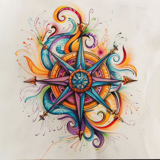 Psychedelic tattoo sketch of a compass rose