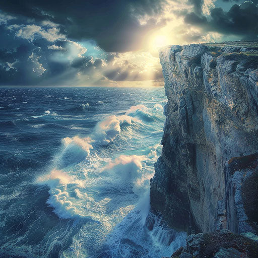 Dramatic cliffside view over turbulent ocean