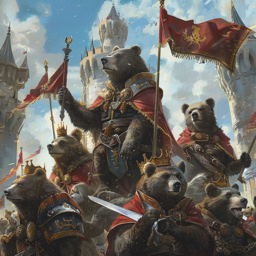 Majestic bears ruling over a medieval kingdom