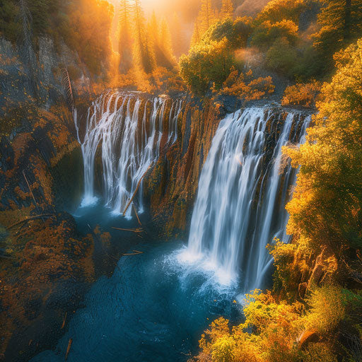 Burney Falls, California, sunrise with vibrant colors