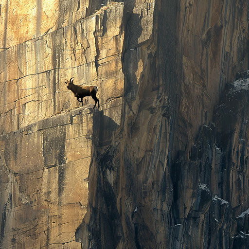 Ibex climbing a steep rock face