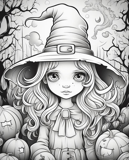 Cute witch in Halloween coloring pages