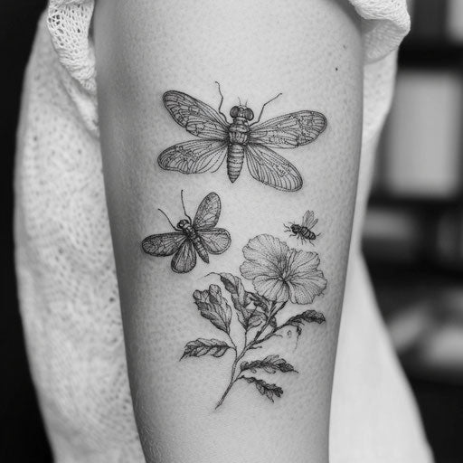 arm tattoo inspired by Maria Sibylla Merian with detailed insects